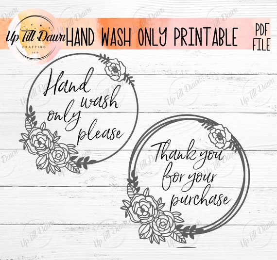 Hand Wash Only Printable Thank You for Purchase Printable Etsy