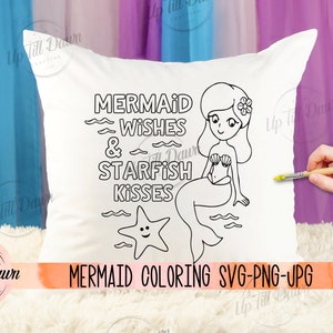 Mermaid Coloring SVG, Mermaid Wishes SVG, Mermaid SVG, Mermaid Birthday Shirt svg image 2