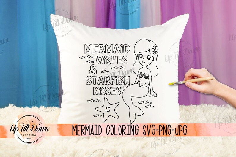 Mermaid Coloring SVG, Mermaid Wishes SVG, Mermaid SVG, Mermaid Birthday Shirt svg image 2