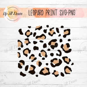 May include: A digital design featuring a leopard print pattern in black, brown, and white. The design is perfect for creating crafts, apparel, and home decor.