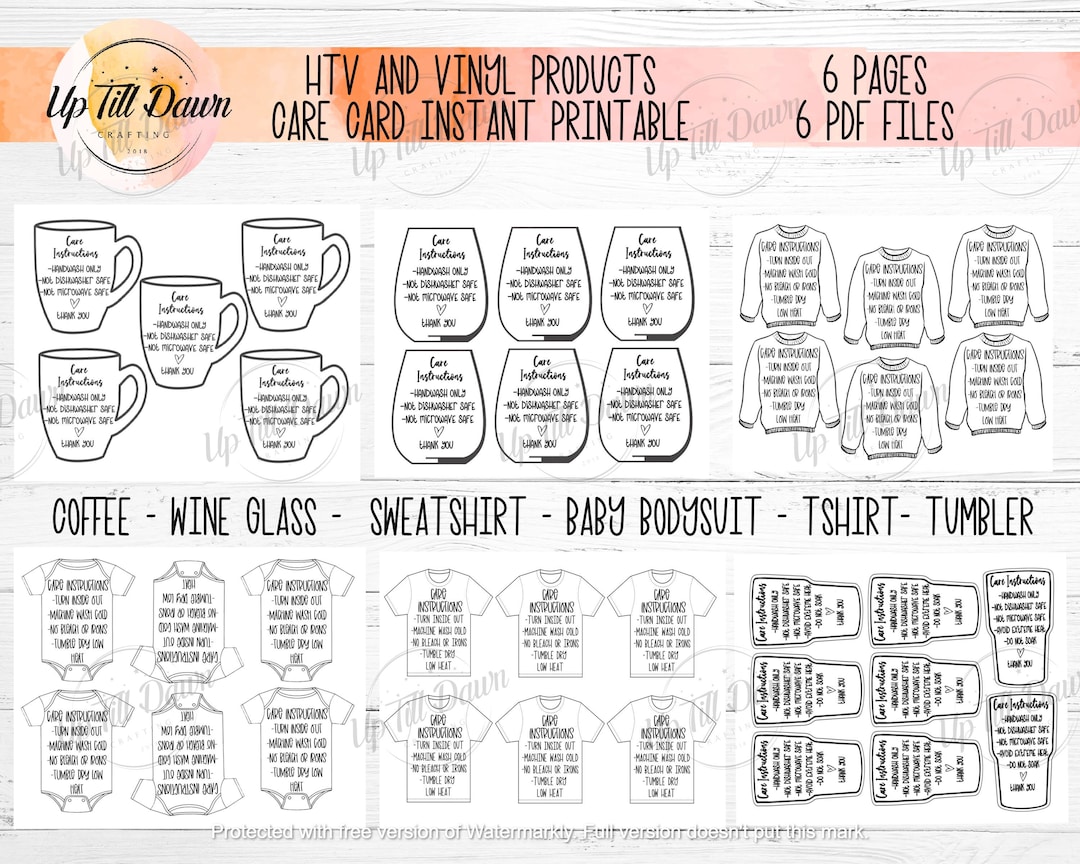 Vinyl Products Care Card Printable Bundle Personalized - Etsy