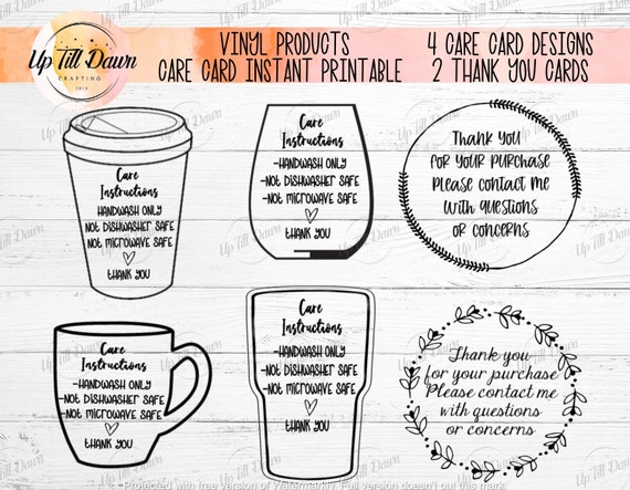 Vinyl Products Care Card Printable Personalized Products Care - Etsy