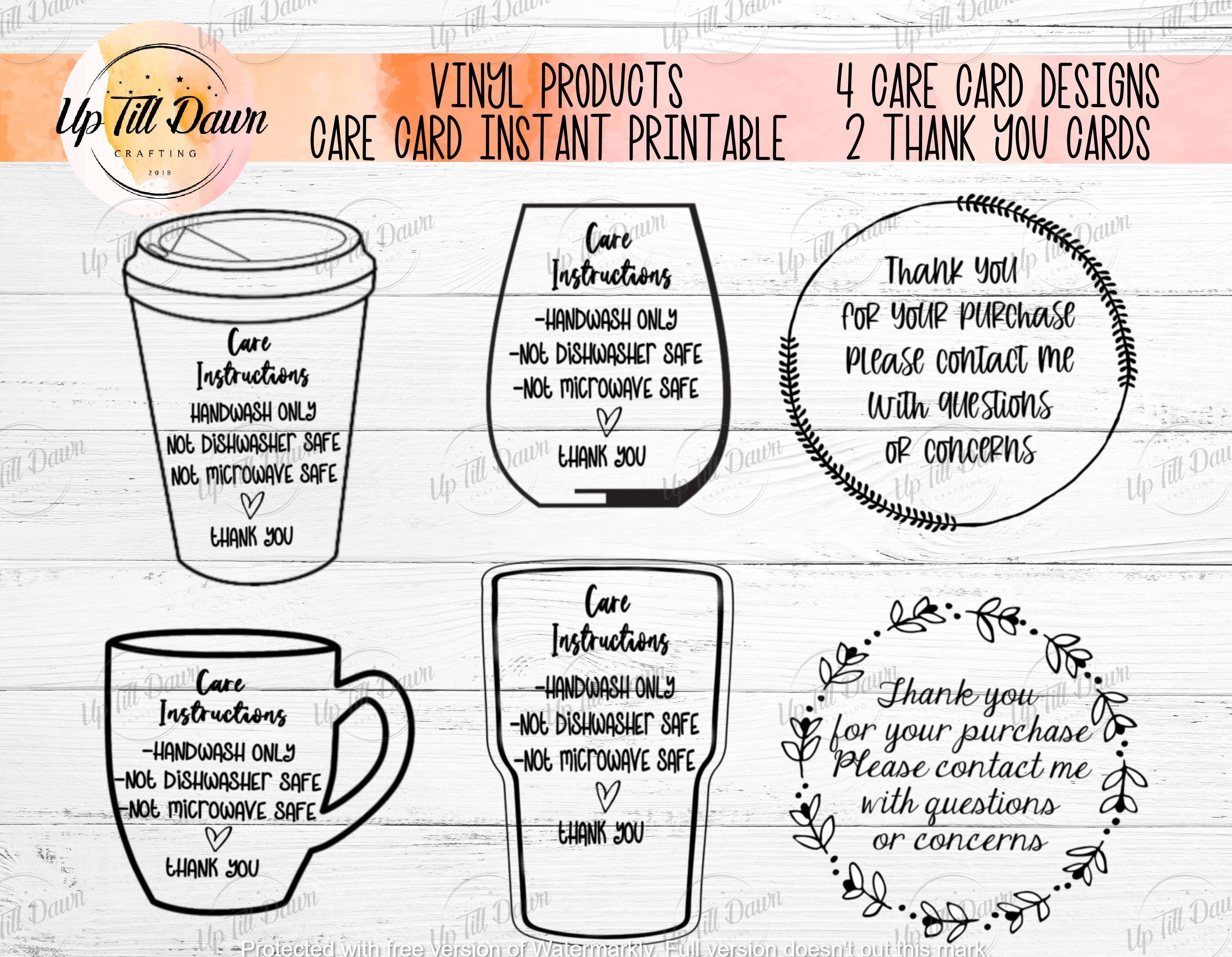 Vinyl Products Care Card Printable, Personalized Products Care