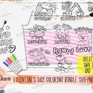 Valentine&#39;s Day Coloring Shirt SVG, Pizza is my Valentine SVG, Dinosaur Valentine&#39;s Shirt SVG, Valentine&#39;s Coloring Bundle