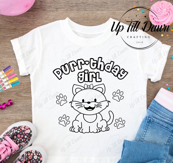 Kitten Coloring SVG, Cat Coloring Shirt SVG, Cat Birthday Girl