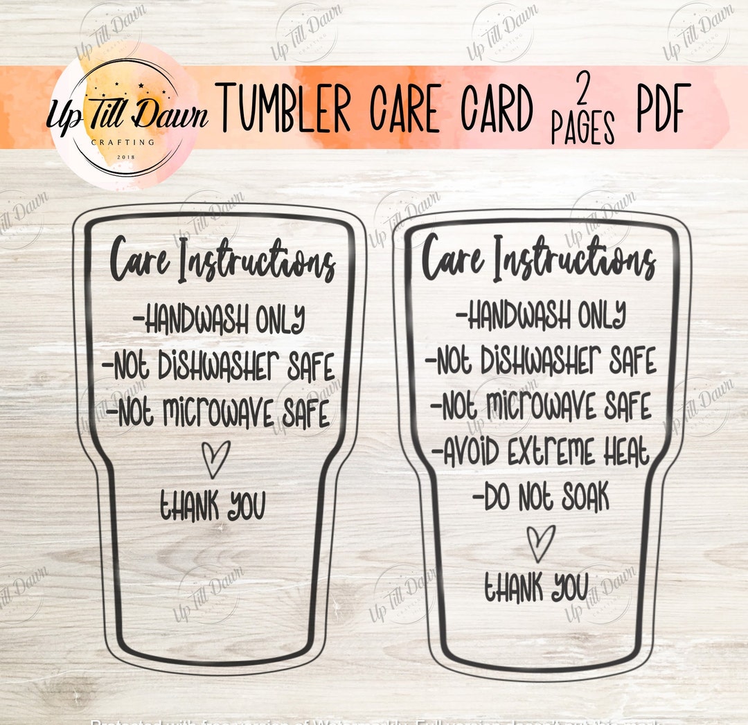 Vinyl Products Care Card, Printable Coffee Tumbler Instructions