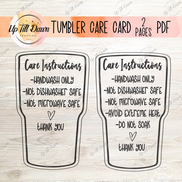 Vinyl Products Care Card, Printable Coffee Tumbler Instructions, Hand Wash Only Printable
