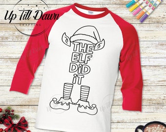 Elf Coloring SVG, Christmas Coloring Shirt SVG