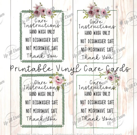 Floral Care Cards for Vinyl Products Printable Printable Care - Etsy