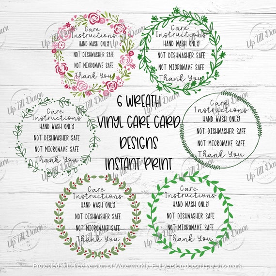 Hand Wash Only Cards for Vinyl Products Printable, Printable Care Cards