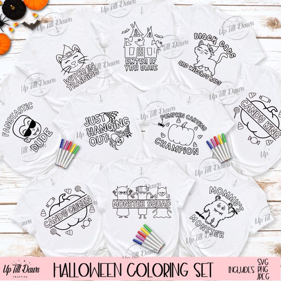 Halloween Kids Coloring Bundle, Trick or Treat Candy Bag SVG, Halloween SVG Bundle, Halloween Coloring Shirt SVG, Coloring Tote svg