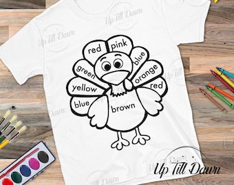 Thanksgiving Coloring SVG, Turkey Coloring SVG, Color the Turkey Shirt