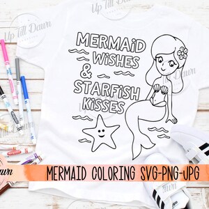 Mermaid Coloring SVG, Mermaid Wishes SVG, Mermaid SVG, Mermaid Birthday Shirt svg image 1