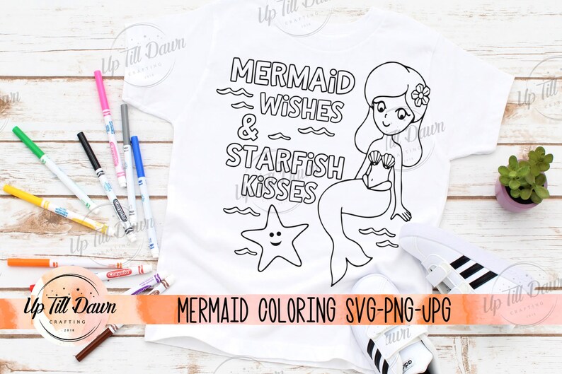Mermaid Coloring SVG, Mermaid Wishes SVG, Mermaid SVG, Mermaid Birthday Shirt svg image 1