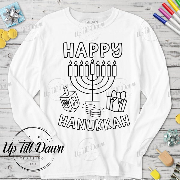 Happy Hanukkah Children SVG, Hanukkah Coloring SVG, Menorah SVG