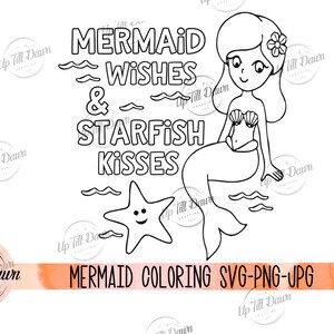 Mermaid Coloring SVG, Mermaid Wishes SVG, Mermaid SVG, Mermaid Birthday Shirt svg image 3