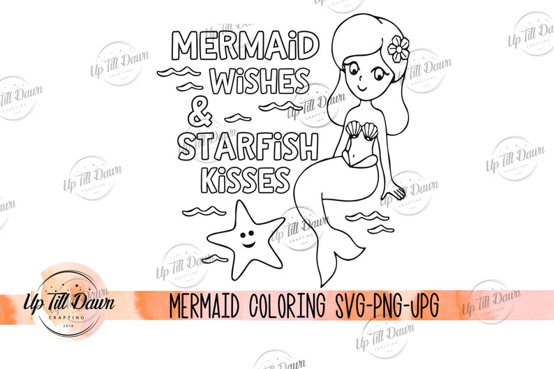 Mermaid Coloring SVG, Mermaid Wishes SVG, Mermaid SVG, Mermaid Birthday Shirt svg image 3