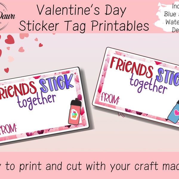 Sticker Valentine Tag Printable, Friends Sticker Valentine PNG, Waterbottle Sticker Valentine's Day printable