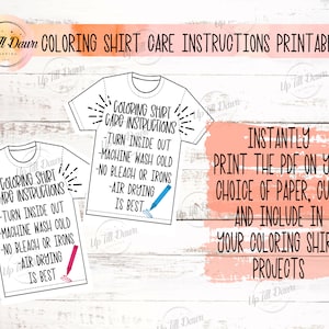 Coloriage Shirt Care Card imprimable, Instructions d'entretien personnalisées pour les produits, Shirt Care Card imprimable