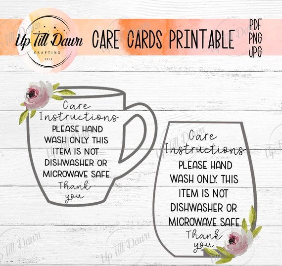 Vinyl Products Care Card Printable,  Hand Wash Only Printable