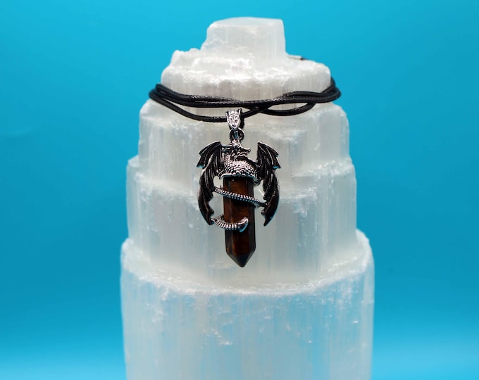 Tiger’s Eye Crystal Pendant with Dragon Design — Confidence • Protection • Strength