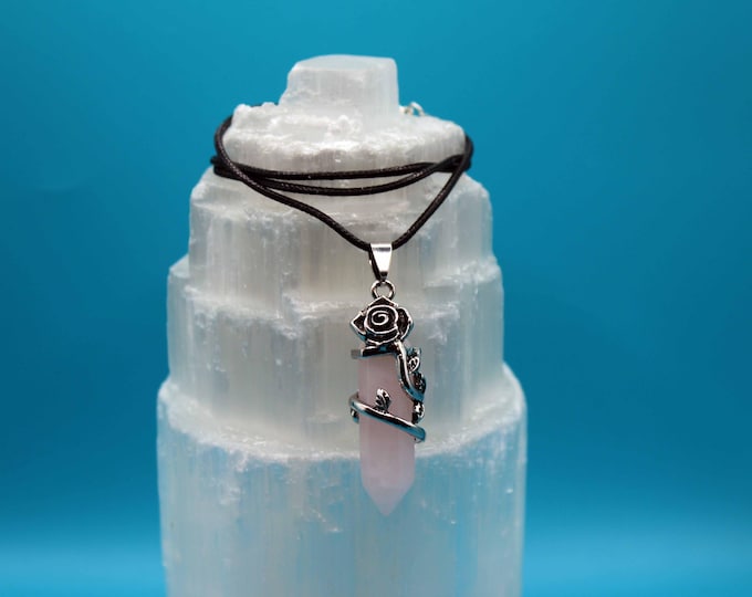 Rose Quartz Crystal Pendant with Rose Alloy Design — Love • Healing • Compassion
