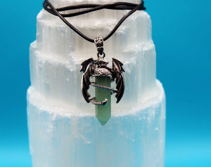 Green Aventurine Crystal Pendant with Dragon Design — Luck • Opportunity • Heart Healing