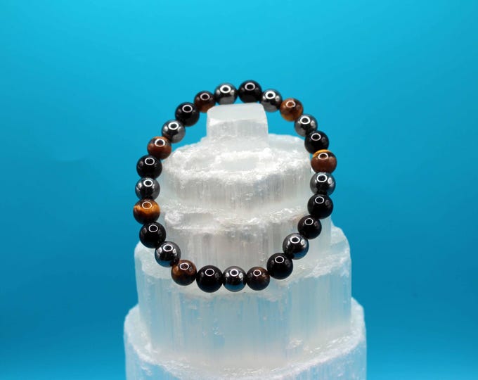 Triple Protection Bracelet (Obsidian, Tigers Eye, & Hematite) (6mm and 8mm Beads Available)