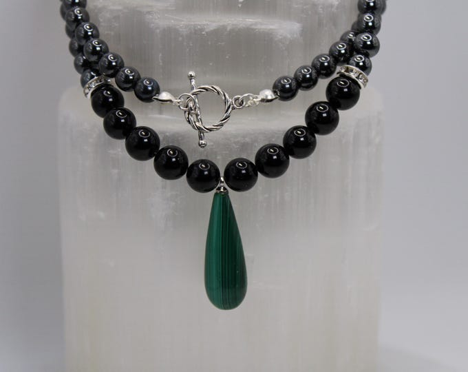 Malachite, Tourmaline, and Hematite Necklace