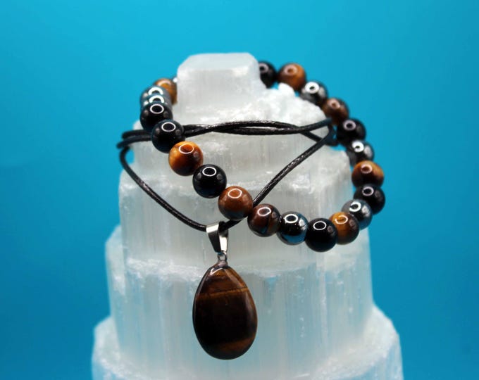 The Strength & Shield Set(Tigers Eye Pendant and Triple Protection Bracelet)