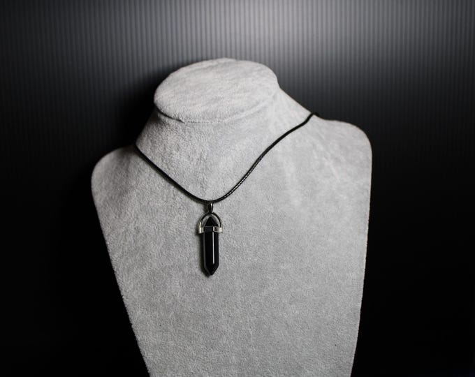 Black Obsidian Pendant Necklace: Protective Stone, 20" Cord