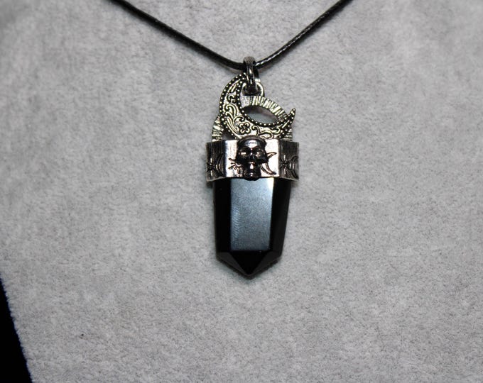 Obsidian Skull and Moon Pendent