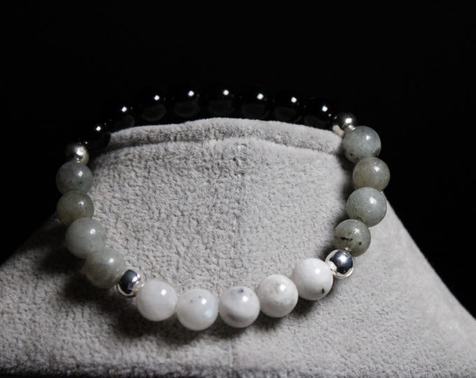 Rainbow Moonstone Bracelet: Onyx & Labradorite Healing Jewelry