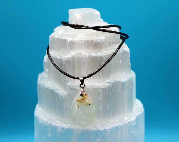 Prehnite Pendant with Black Necklace: Stone of Unconditional Love