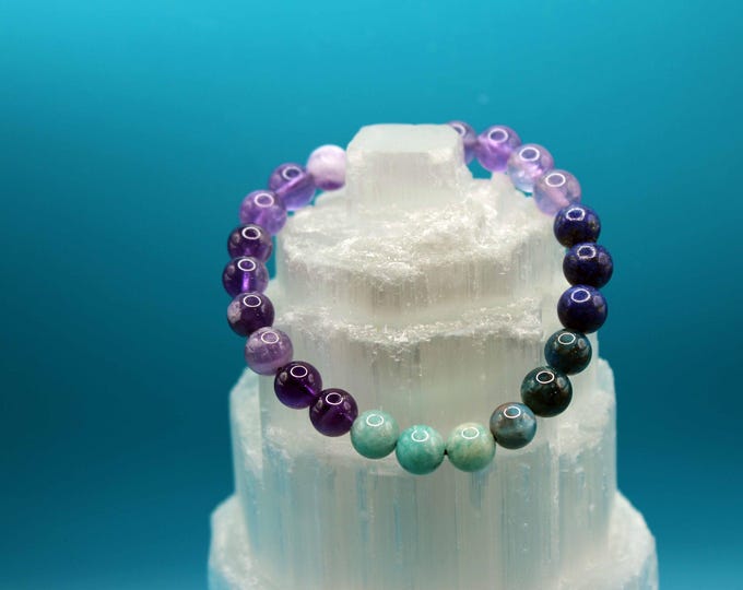 Divine Channeling Bracelet (8mm) (Amethyst, Amazonite, Lapis Lazuli, and Apatite)