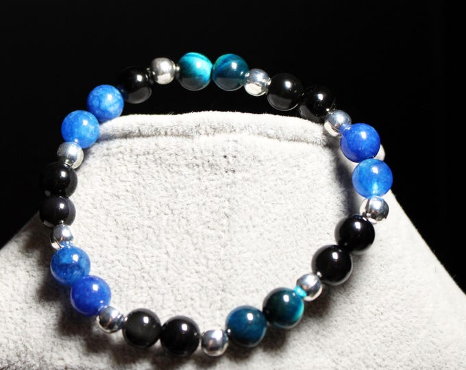 Spiritual Attunement  Bracelet (Kyanite, Blue Tigers Eye, Obsidian)