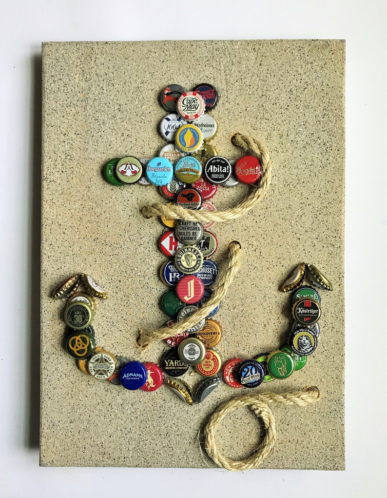 Painted Bottle Cap Anchor Etsy
