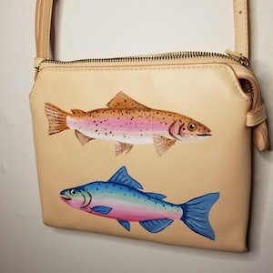 Handpainted rainbow trout and salmon purse