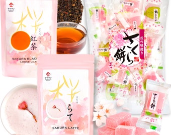 3 Sets Japanese Sakura Mochi Candies 300g＋Sakura Latte100g＋Sakura Black Tea Loose Leaf 80g From Japan YAMASAN