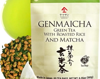 Genmaicha green tea with Matcha, roasted brown rice tea, Low caffeine, Japanese Tea (3g×60TB) x2bags [YAMASAN]