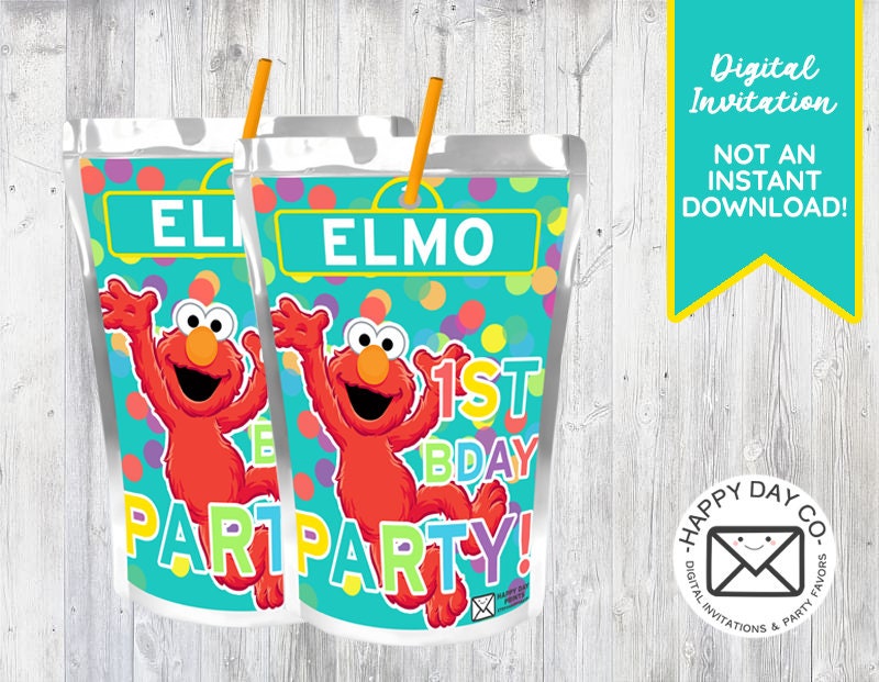 12 Personalized Elmo Birthday Party Juice Pouch Labels 