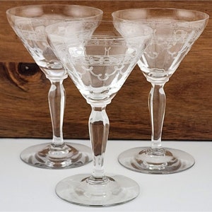 3) Fostoria Richmond Etched Liquor Cocktailgläser 4.5 ""schwer zu finden 1940er Jahre"""