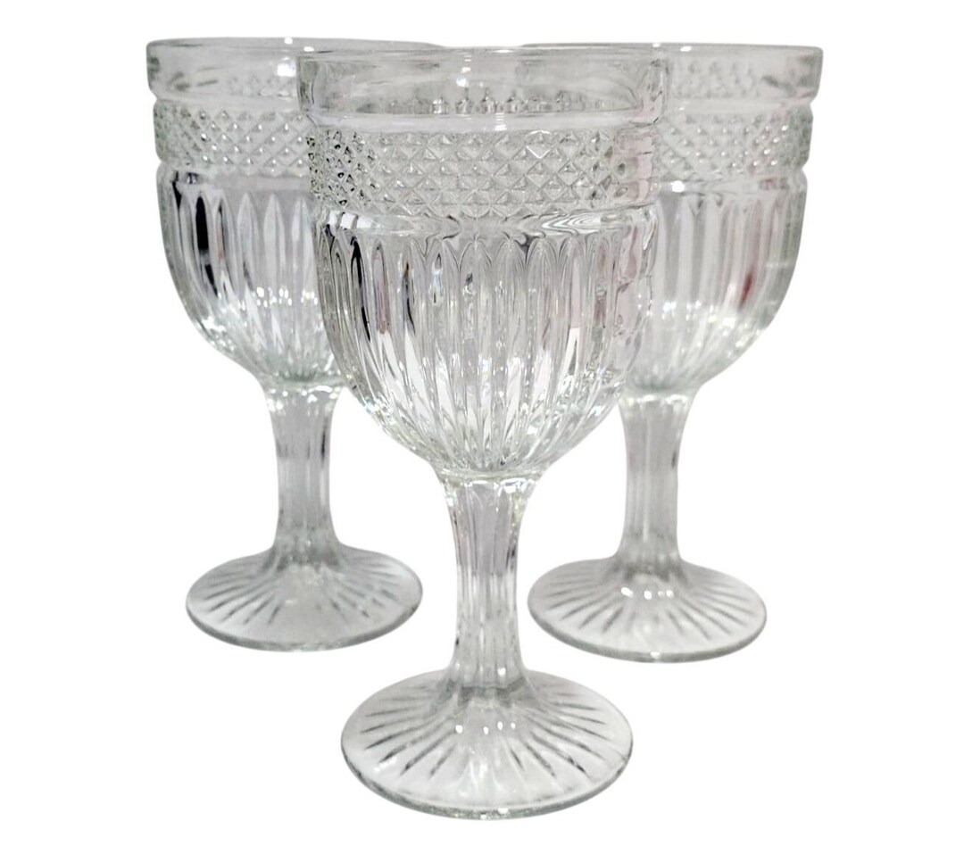 Libbey Ribbed Glassware 3 Libbey Radiant Water Glasses Vintage Pressed Glass 7