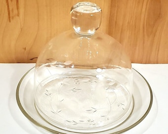 Princess House Heritage Etched Domed Butter Cheese Dish embossed design 1980s