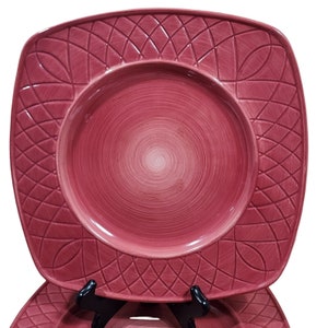 4 Pfaltzgraff Paradise Flame Square Dinner Plates 11.5&quot; embossed stoneware