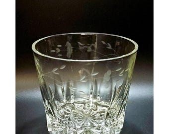 Princess House Heritage Ice Bucket 5.5" Crystal floral etched glass barware wedding celebrations showers
