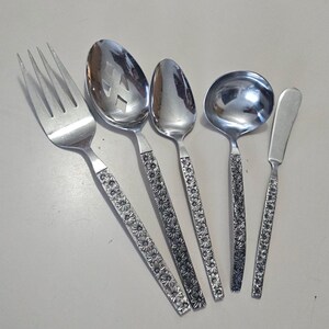 Riviera Moano Serving Utensils set/ 5 Japan textured floral boho mid century mod