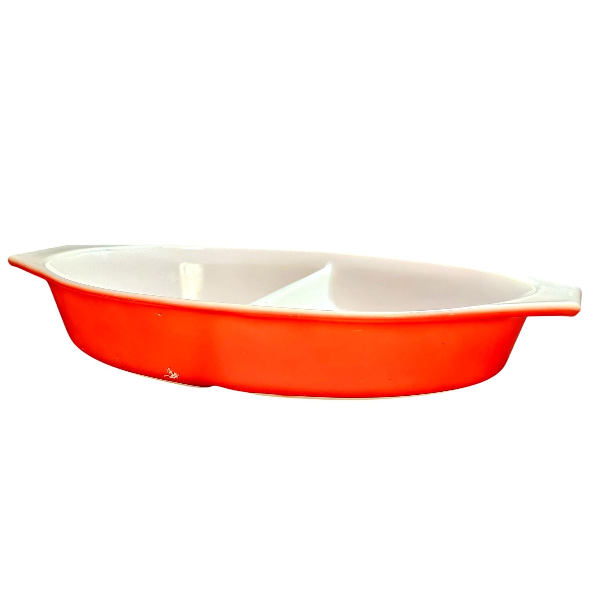 Pyrex Red Friendship Casserole Dish 1.5qt Divided No Lid Vtg 70s
