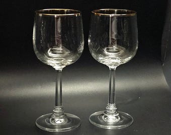2 Crystal Clear Jasmine Gold Wine Glasses 7.25" luxury regency romance