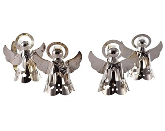 Holiday Silverplate Angel Napkin Rings 2.5" set-4 stars doves Christmas Halo wings